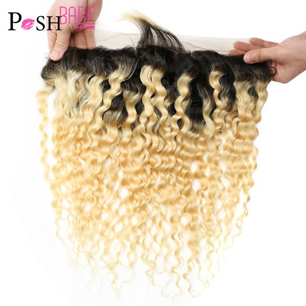 

accessories ombre blonde deep wave frontal 1b 613 brazilian remy human hair 8 - 22 inch 13x4 ear to ear lace frontal closure, Silver