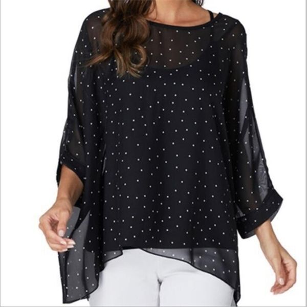 

baharcelin 5xl 6xl summer blouse batwing sleeve casual women blouse plus size printed dot chiffon beach clothing clothes y200622, White