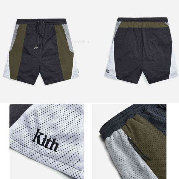

embroidery kith shorts mesh breathable zipper pockets, White;black