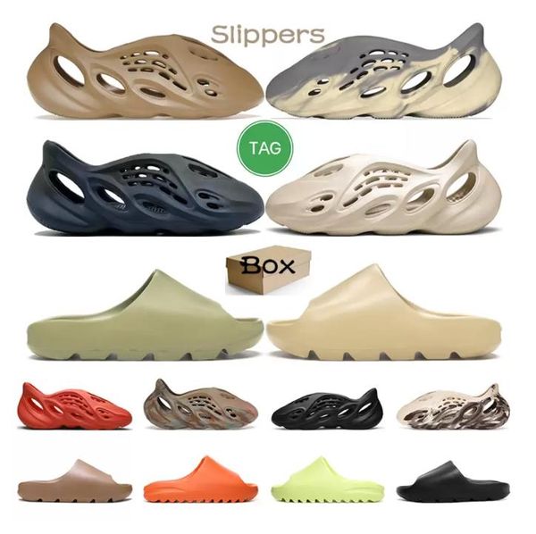

with box slippers designer slides for mens womens slide sandals desert sand earth brown bone glow green resin mineral blue slide trainers bi, Black