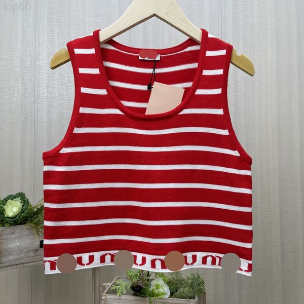 

women's t-shirt designer  ~ cattle new fashion l letter jacquard red stripe contrast color wool knitted u-neck suspender vest a94 2002, White