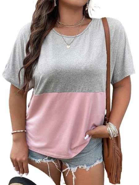 

plus two tone batwing sleeve tee k2qj#, Black