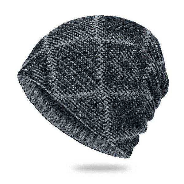 

beanie skull caps autumn and winter knitted cap with plush wool men's ski warm outdoor baotou pullover 220825, Blue;gray