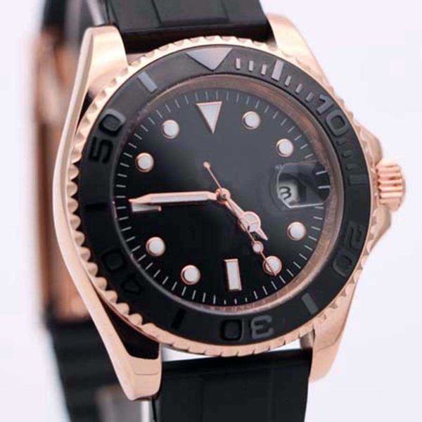 

christmas gift 40mm automatic mechical master black dial high grade mens watches rose gold rubber strap bracelet 116655 men wristwatches, Slivery;brown