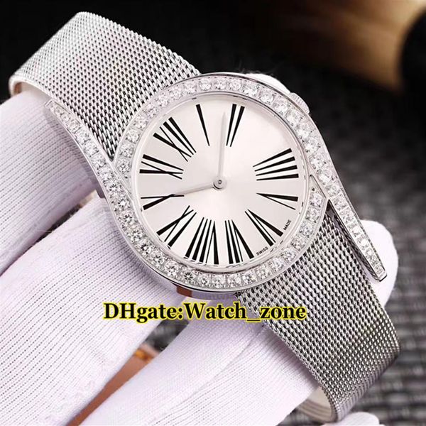 

limelight gala 32mm g0a41212 white dial swiss quartz womens watch diamond bezel sapphire glass silver steel mesh band lady new wat311m, Slivery;brown