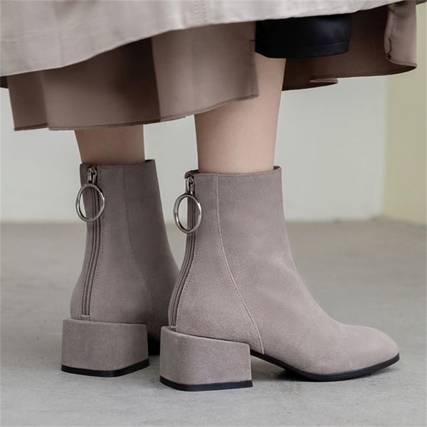 

women boots cow suede ankle boots 22245 cm length autumn and winter ladies boots femaleshoes thick heel zipper booties 201102, Black