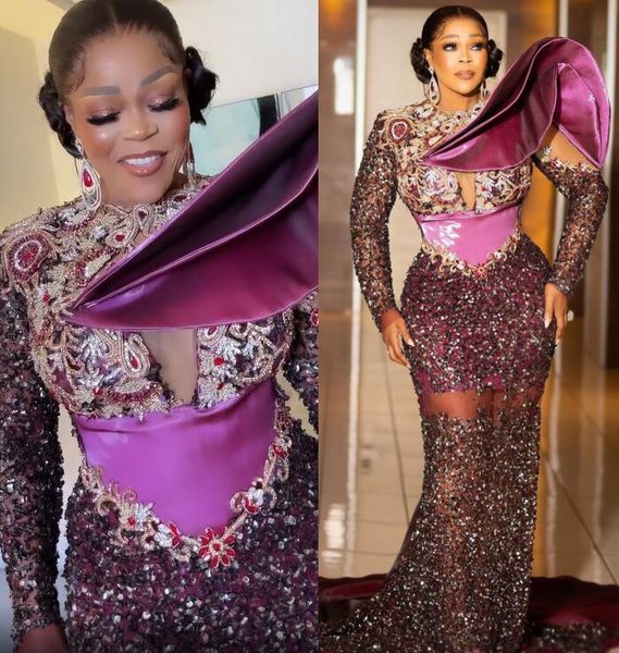 

2022 plus size arabic aso ebi mermaid luxurious sparkly prom dresses beaded crystals evening formal party second reception birthday engageme, Black
