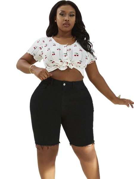 

plus raw hem slant pocket denim shorts c3dn#, White;black