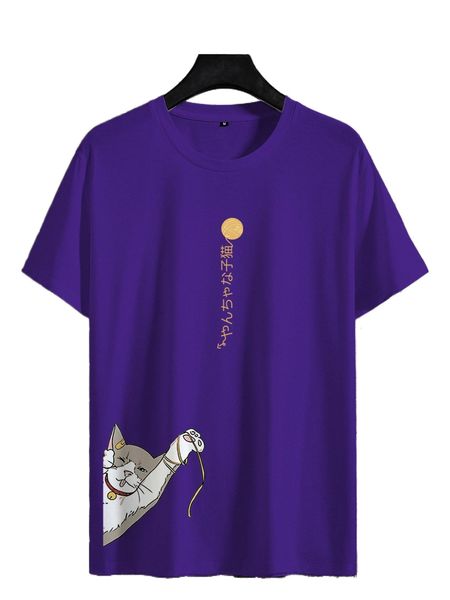 

men cat & japanese letter graphic tee 58kx#, White;black