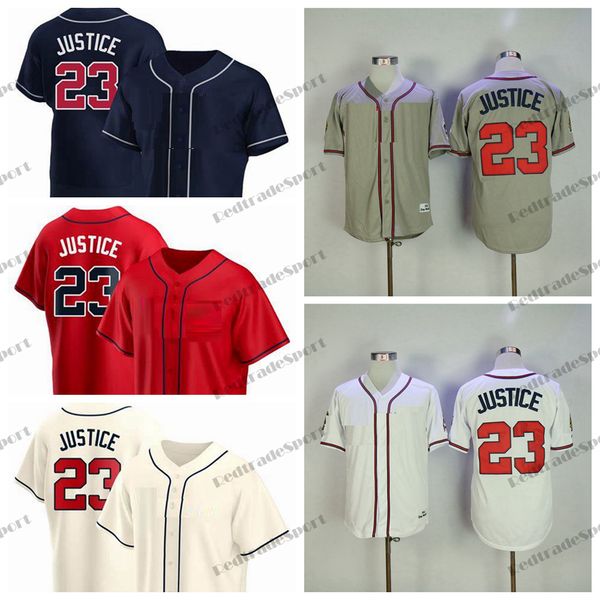 

mens david justice #23 baseball jerseys vintage 1995 stitched shirts white red grey jersey, Blue;black