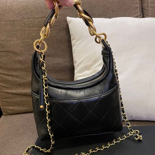 

luxury designer black totes bag calfskin womens classic diamond quilted gold hardware chunky chain portable crossbody shoulder handbags 20x8