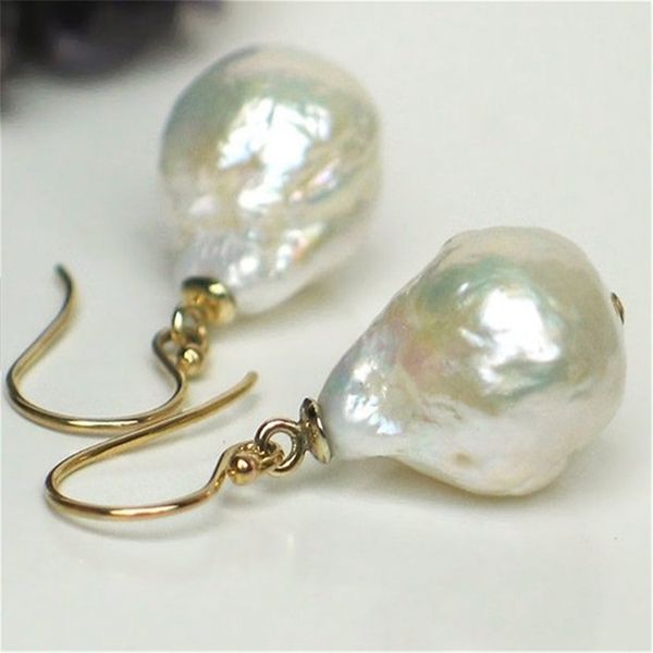 

14-16mm white baroque pearl earrings 18k hook fine jewelry classic fashion diy noble aaaa personality, Golden
