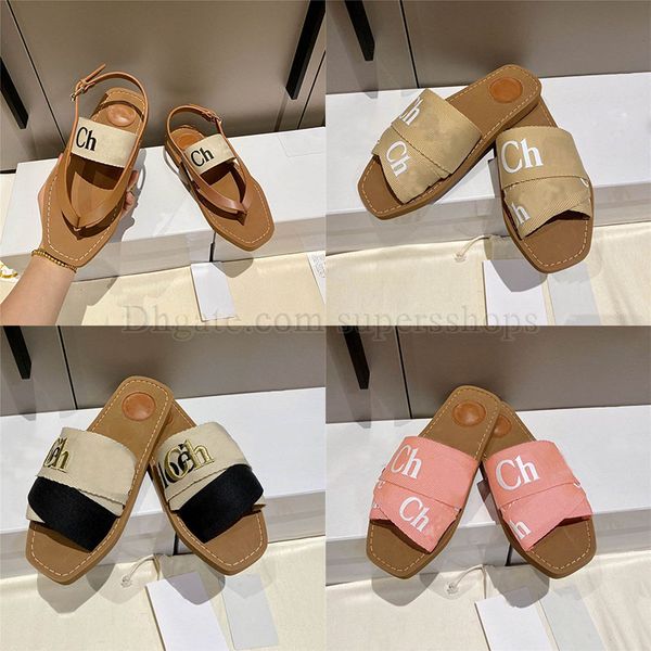 

designer woemns woody mule slippers sandals canvas foams runners flip flops flat slipper lady, Black
