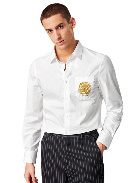 

men letter embroidery shirt 51en#, White;black