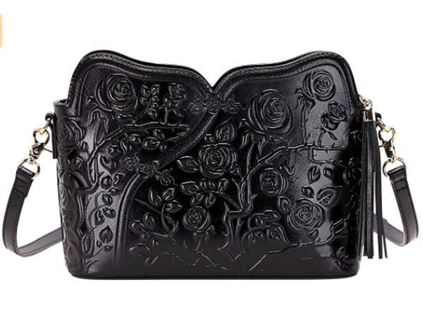 

018-pijushi ladies floral crossbody shoulder bags clutch purse women leather handbags, Black;white
