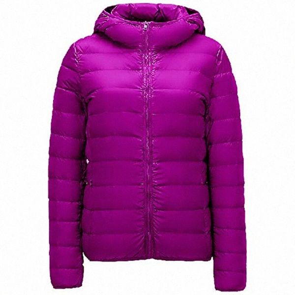 

women's packable ultra weight hooded down coat quilted padded jacket medium, purple i7hb#, Black