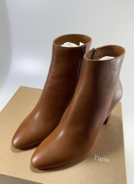 

elegant women ankle boot red bottoml high heel leather short boots so eleonor black calfskin leathers 85mm cross heel luxury design 35-43 bo