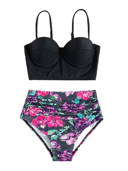 

floral print push up bikini swimsuit u3uf#, White;black