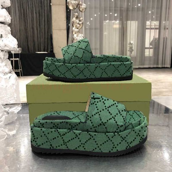 

2022 womens platform sandals fashion slipper embroidered canvas designer slides slip on slippers girls 60mm canvas covered with box and dust, Black