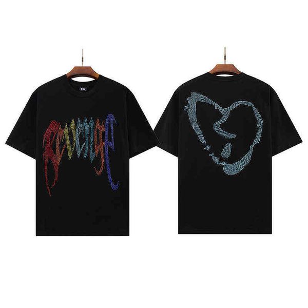 

t shirt designer chaopai high street hip hop oversize color drill loose short sleeve t-shirt men and women bf, White;black