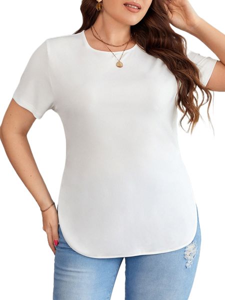 

plus solid curved hem tee v0ui#, Black