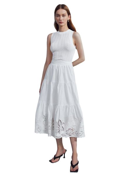 

motf premium 100% cotton lace insert skirt n5io#, Black