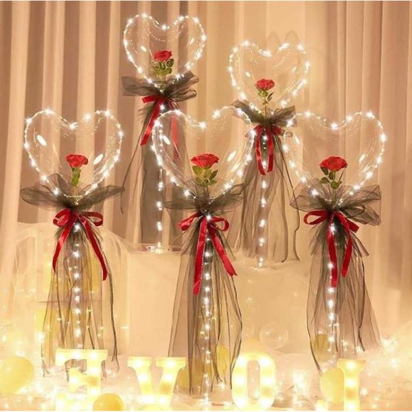 Levou Bobo Balão Piscando Coração Luz em forma de rosa bola de flores transparente balões casamento dia dos namorados presente de presente decoração
