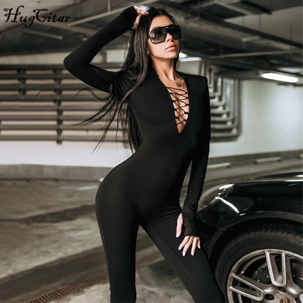 

hugcitar solid v neck long sleeves with shoulder pads bodycon jumpsuit autumn winter women fashion elegant club y2k sport 220809, Black;white