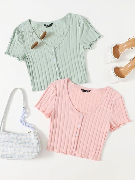 

2 pack lettuce trim rib-knit tee w8de#, White