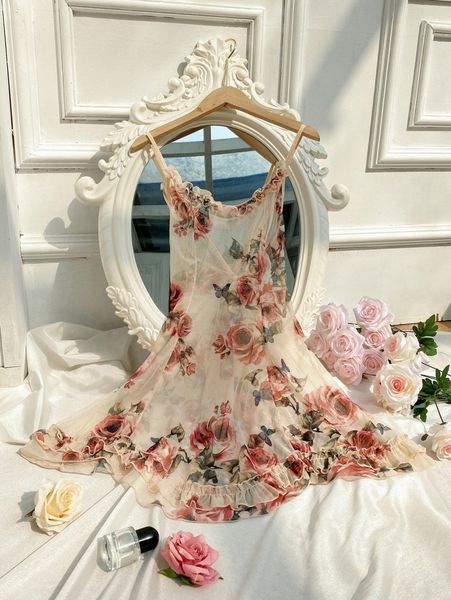 

floral print ruffle hem slips y23d#, Black;red