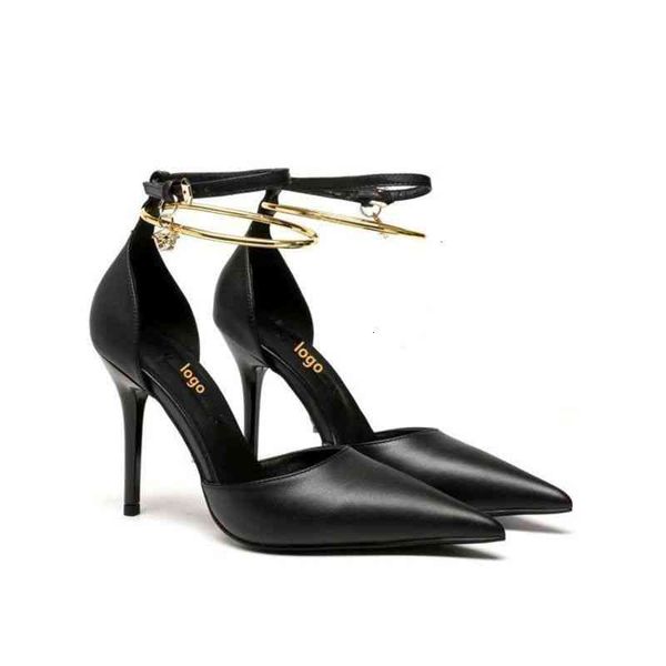 

high sandals women's heels medusa summer baotou antiskid leather goddess model thin heel pointed shoes w618, Black