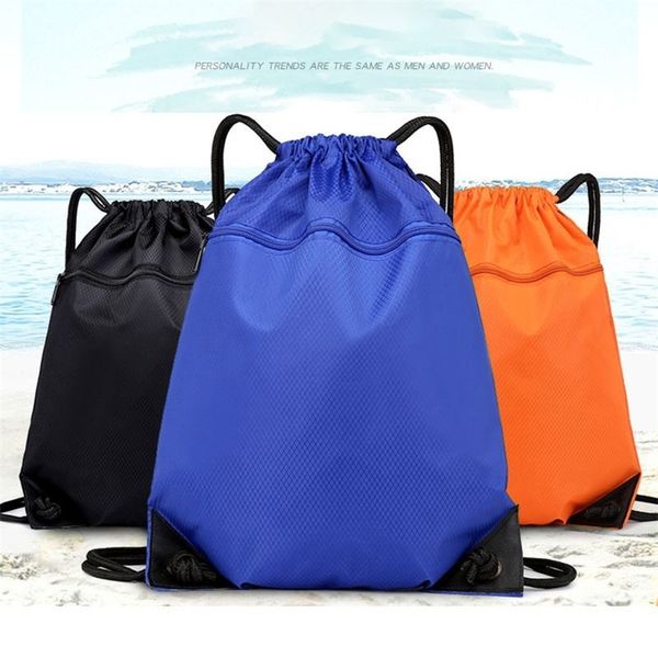 

waterproof zipper gym sport fitness bag foldable backpack drawstring shop pocket hiking camping pouch beach swim 220630