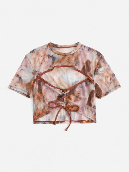 

allover print cut-out tie front cover up q6ur#, White;black