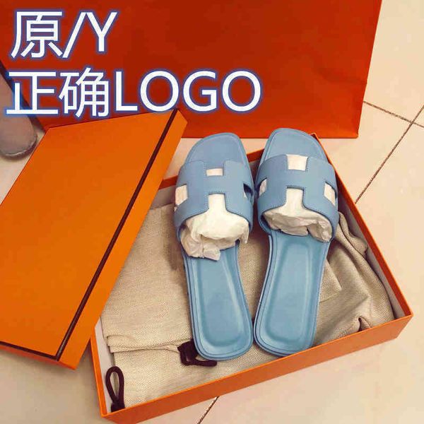 

luxury slipper sandals oran herme designer sandal h for women to wear in summer fashion diamond flat bottomed h-type leather beach, Black