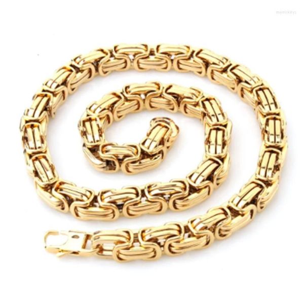 6/8/12/15 MM Gioielli Pesanti Moda Metallo Acciaio Inossidabile Oro Bizantino Box Link Collana O Bracciale Con Bottone Quadrato 7-40