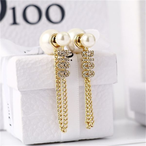 

2022 20% off designer jewelry d family pearl tassel female light gold earrings high version earrings, Golden