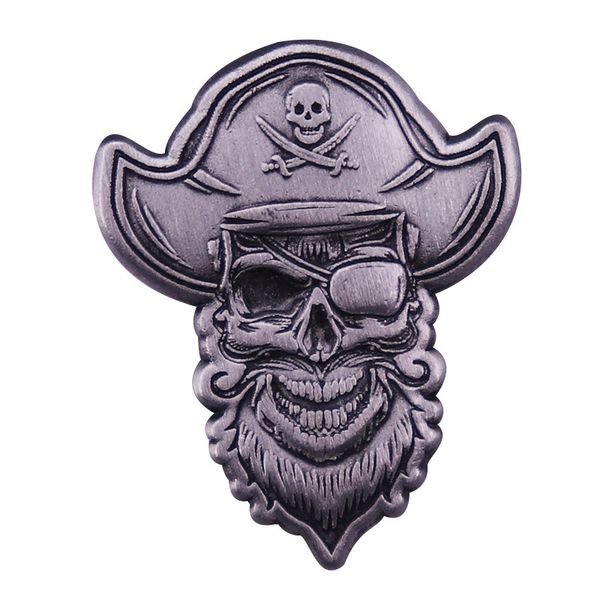 

moustache-pirate-captain brooch skull flag hat badge vintage metal enamel pin, Blue