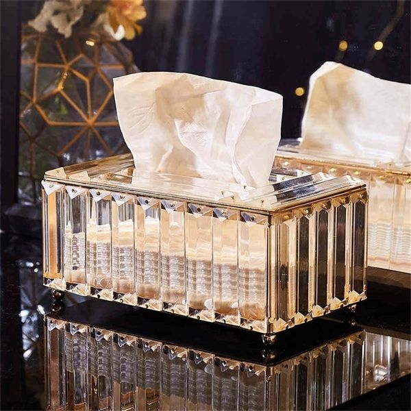 Scatola per fazzoletti di cristallo di lusso moderna e leggera Strumenti per la casa Accessori cosmetici Decorazione da tavolo Scatola per fazzoletti regalo 210326