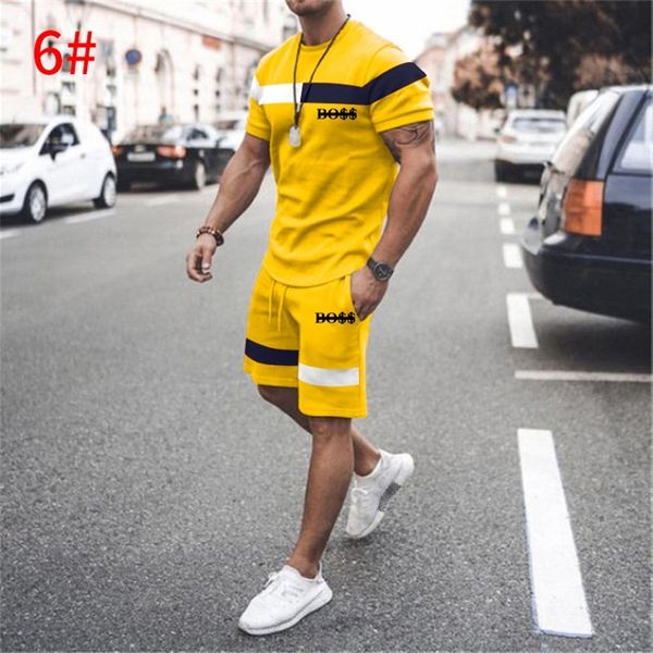 

summer men s fashion suit large size loose casual striped colorblock short sleeve shorts t shirt 220616, Gray