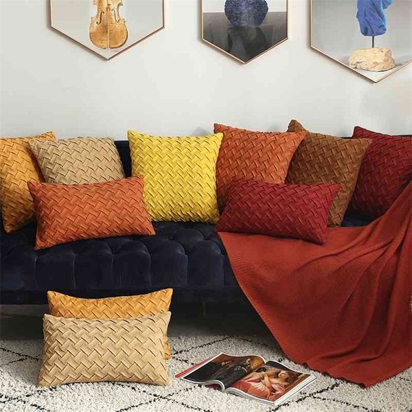 Coppa di cuscino ricamato a mano ricamato giallo arancione geometrico cuscino decorativo cuscino per cuscino per legname 45x45cm/30x50cm 210401