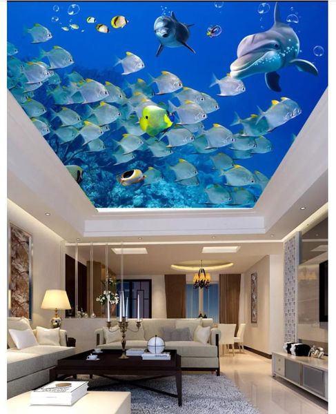 Пользовательские какие-либо размер HD большие обои Happy Ocean Fish Dolphin 3D Зенит потолочная роспись для гостиной спальня крытый декор