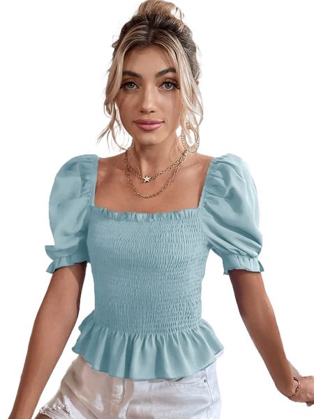 

ruffle hem shirred blouse 30io#, White