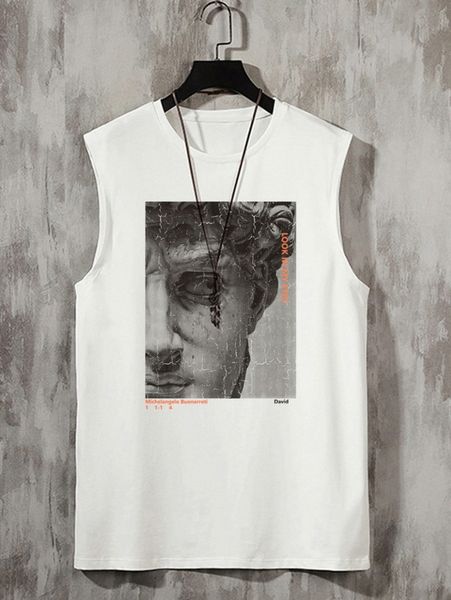 

men slogan & figure graphic tank z3nu#, White;black