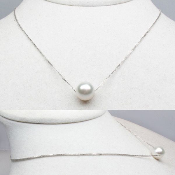 

11-12mm round south sea cultured white pearl necklace 18k solid white gold au750, Silver