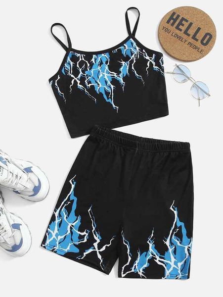 

teen girls lightning print cami & shorts set she, White