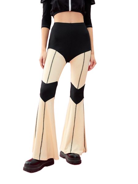 

x quincy colorblock flare leg pants m35c#, Black;white