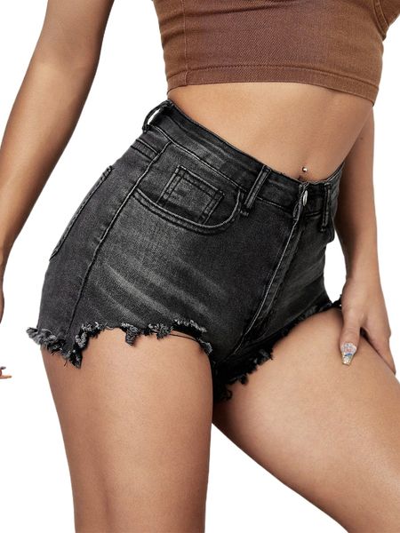 

raw hem straight leg denim shorts x2ge#, White;black