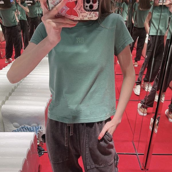 

women's t-shirt designer []2022 dawangjia aw summer round neck letter college green printing short sleeve cotton versatile t-shirt pfp7, White