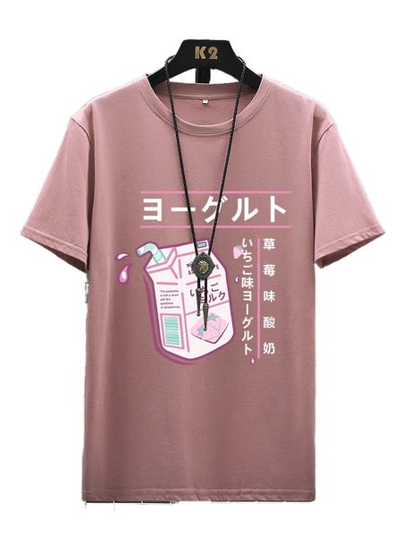 

men japanese letter graphic drop shoulder tee 8004#, White;black