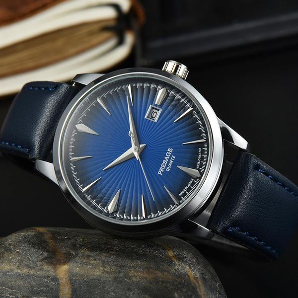 

casual mens watches japan quartz movement watch presage splash waterproof gift wristwatch leather strap auto date battery analog c262i, Slivery;brown
